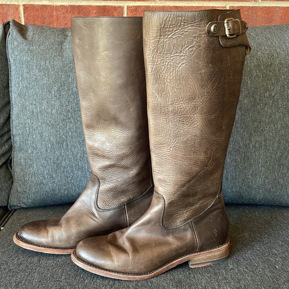 FRYE Jayden riding boots long brown oiled leather size US 8 - Picture 4 of 13